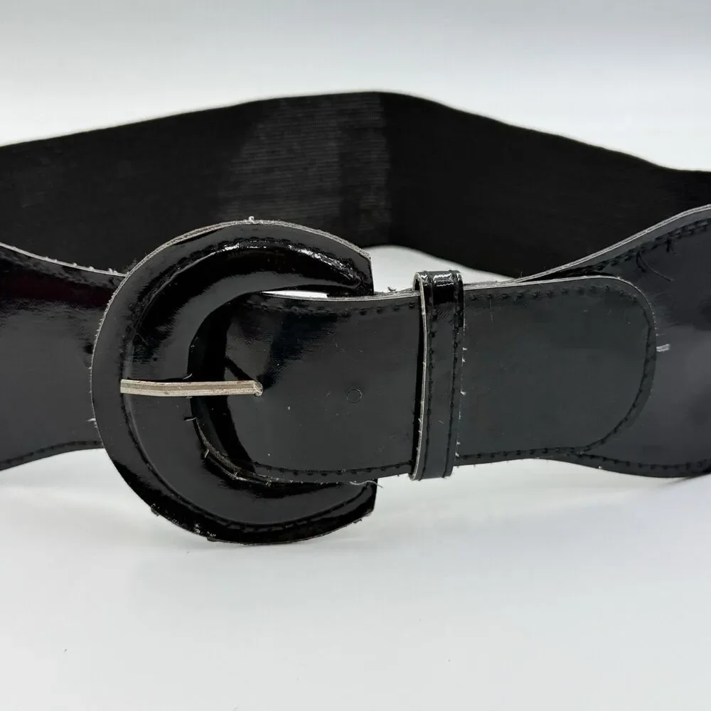 PU Patent Leather Wide Waist Corset Belt Elastic Dress Waist Belt